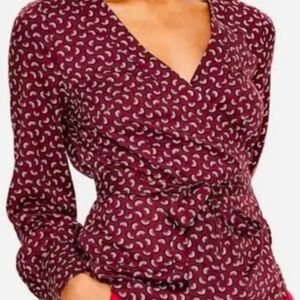 Boden burgundy red purple rainbow wrap top shirt 16 cinched waist flattering